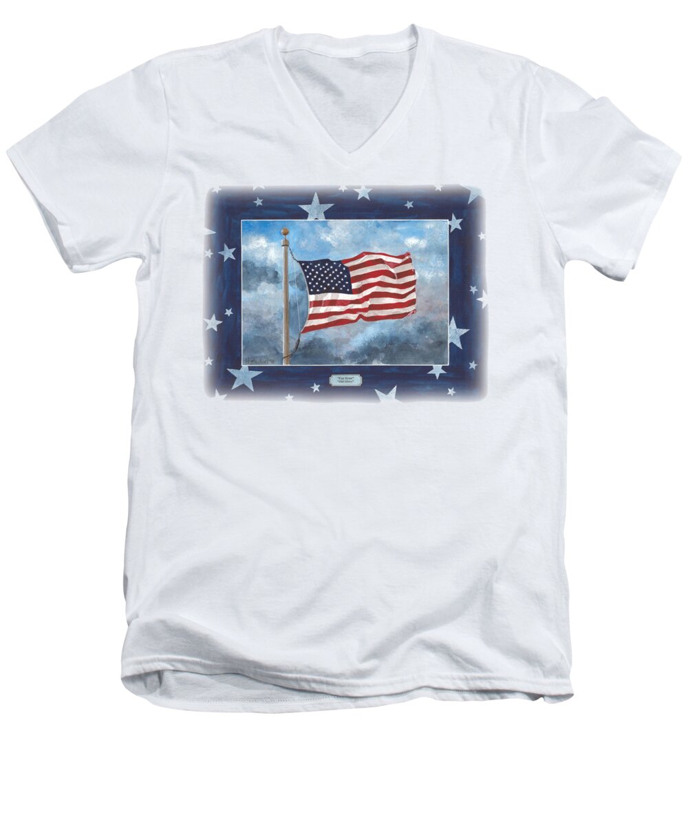 Flags Men's V-Neck T-Shirt featuring the painting Forever Old Glory by Herb Strobino