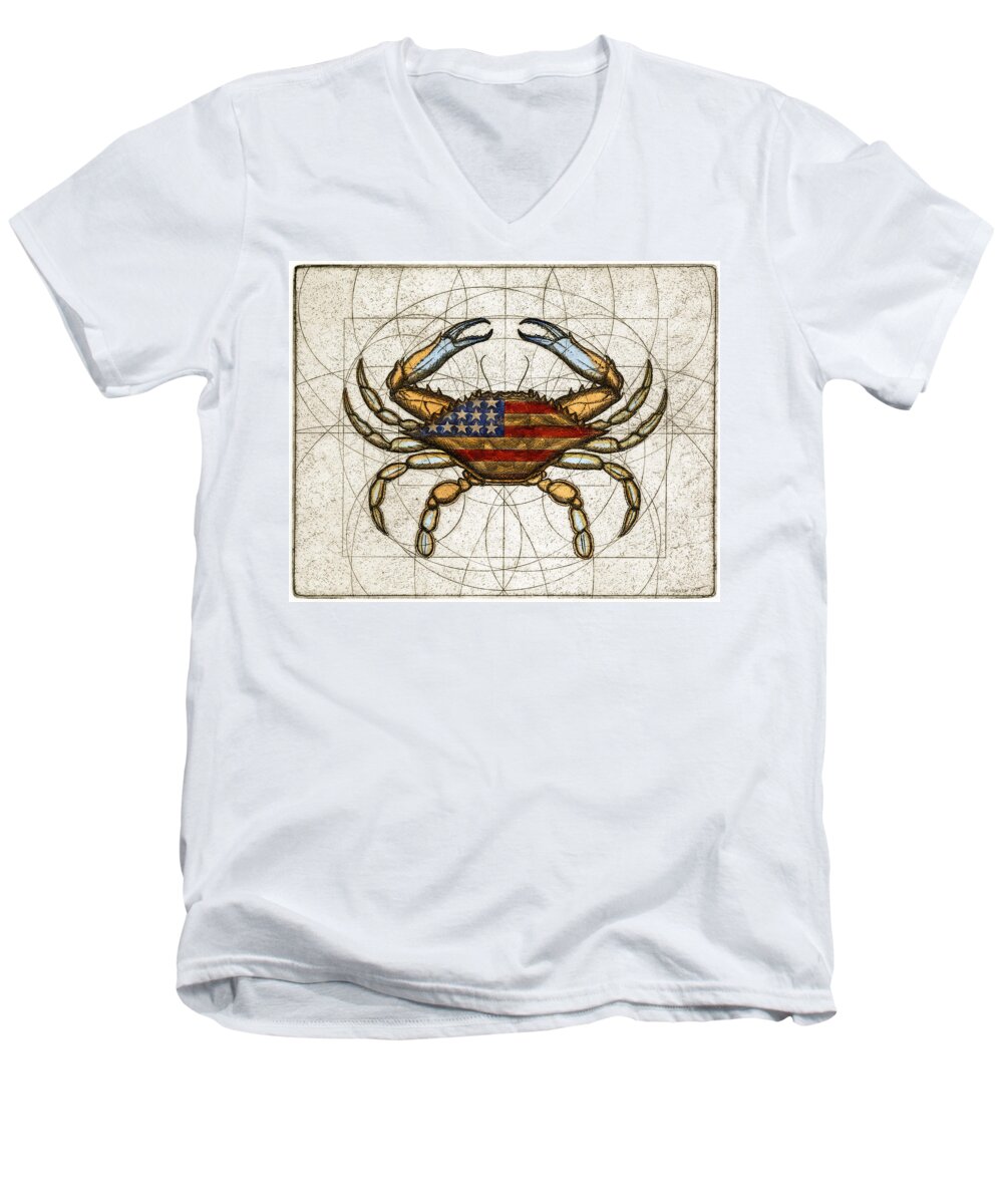 Charles Harden Men's V-Neck T-Shirt featuring the painting Fourth of July Crab by Charles Harden