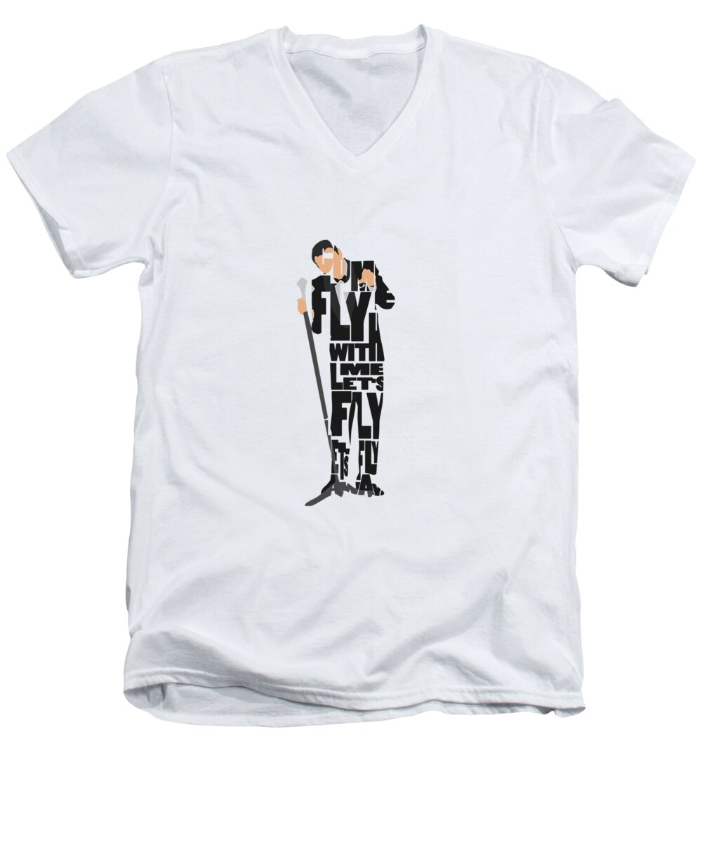 Frank Men's V-Neck T-Shirt featuring the painting Frank Sinatra Typography Art by Inspirowl Design