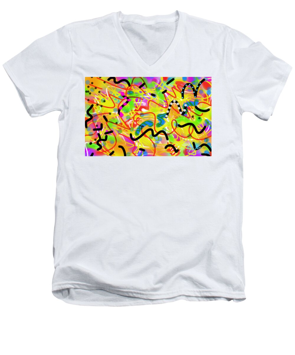 Abstract Men's V-Neck T-Shirt featuring the painting Free for all by Kevin Caudill