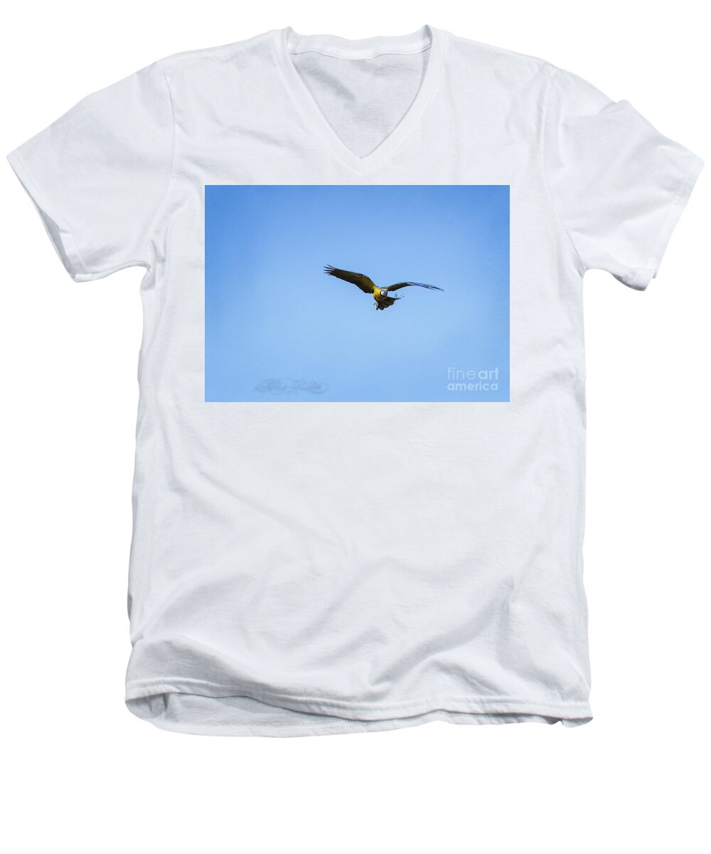 Photoshop Men's V-Neck T-Shirt featuring the photograph Free Flying Macaw by Melissa Messick