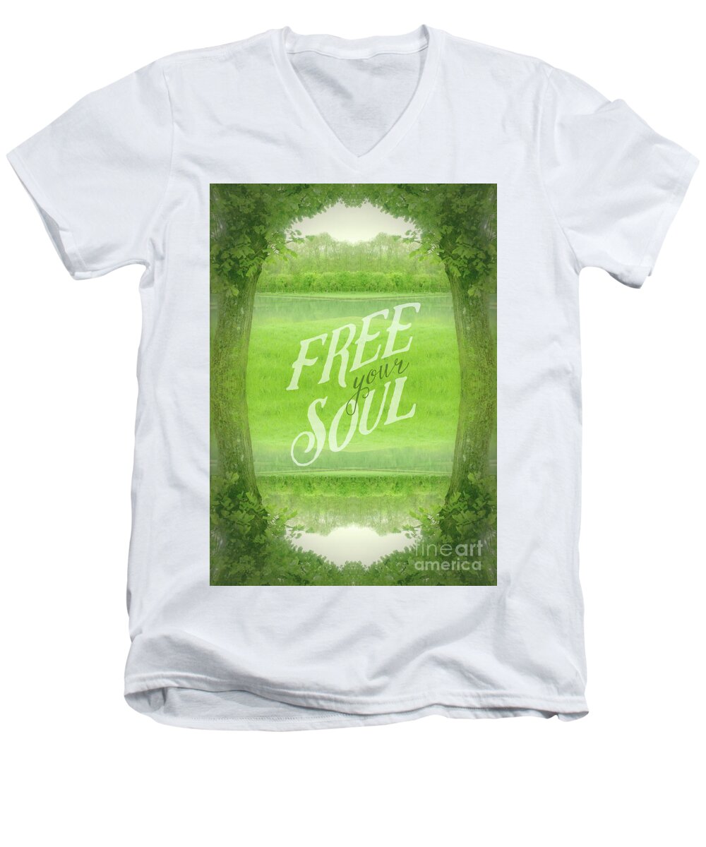 Free Your Soul Men's V-Neck T-Shirt featuring the photograph Free Your Soul Grand Canal Forest Fontainebleau Chateau by Beverly Claire Kaiya