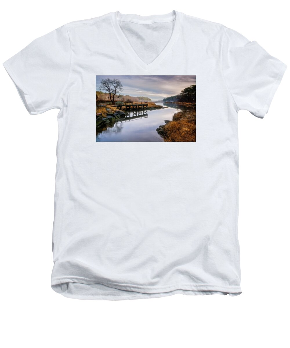 Frenchman's Pier Men's V-Neck T-Shirt featuring the photograph Frenchman's Pier Gloucester by Michael Hubley
