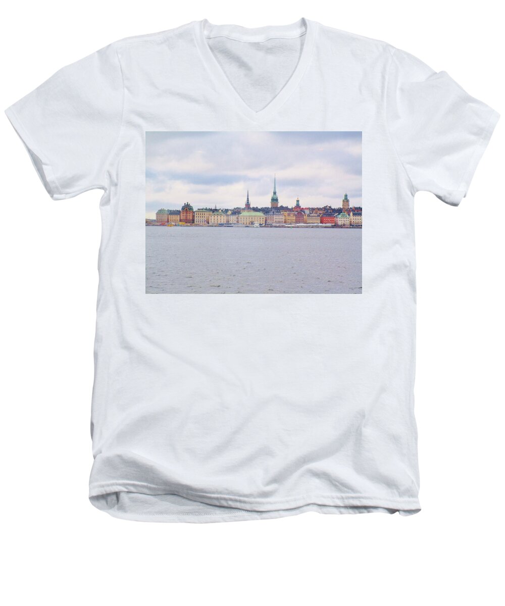 Stockholm Men's V-Neck T-Shirt featuring the photograph From the seaside by Rosita Larsson