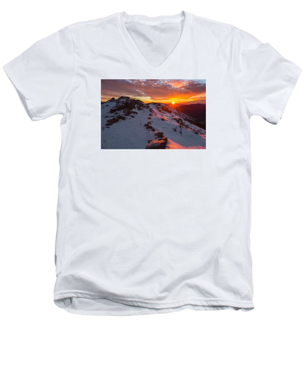 Frosty Men's V-Neck T-Shirt featuring the photograph Frosty Alpine Sunset by White Mountain Images