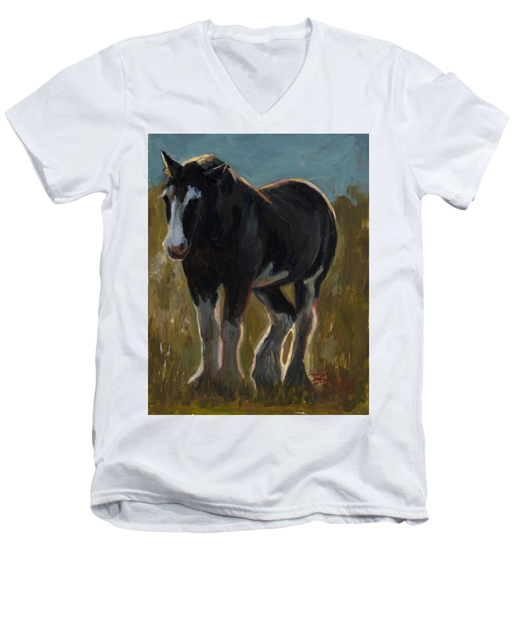 Clydesdale Men's V-Neck T-Shirt featuring the painting Frosty Morning by Billie Colson