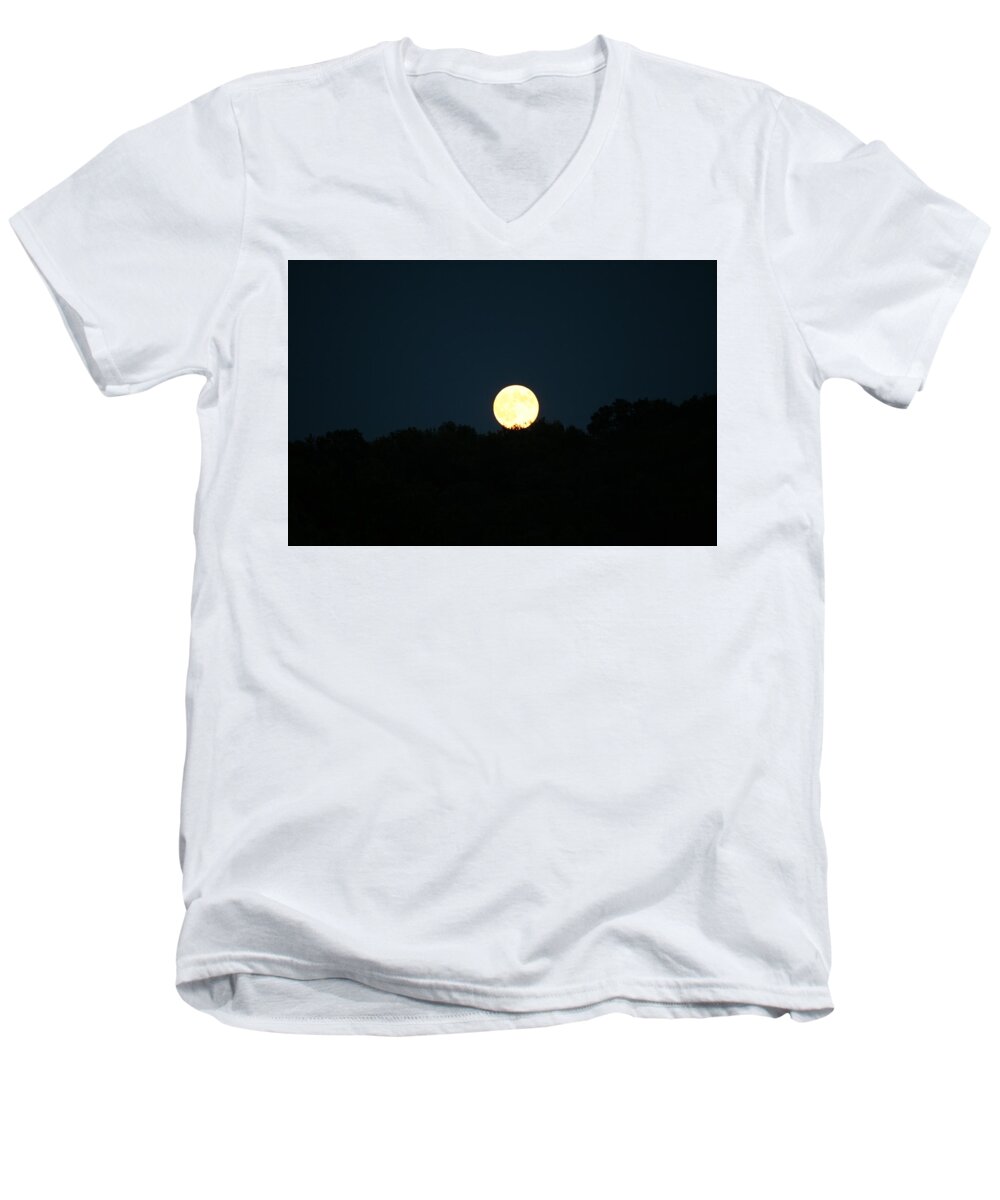  Men's V-Neck T-Shirt featuring the photograph Full Moon in a Black Sky by Aggy Duveen
