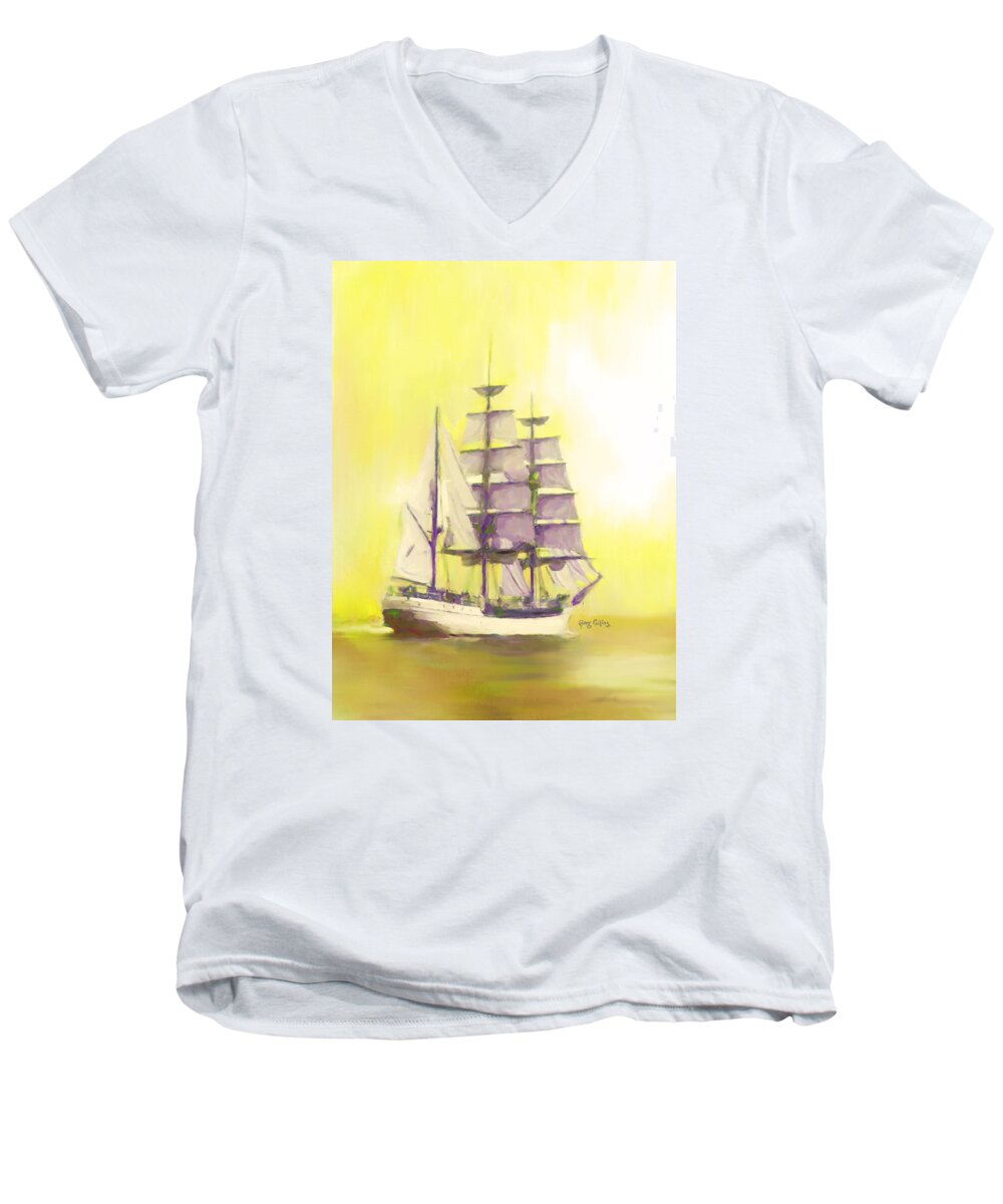 Sailing Men's V-Neck T-Shirt featuring the painting Full Sail by Greg Collins
