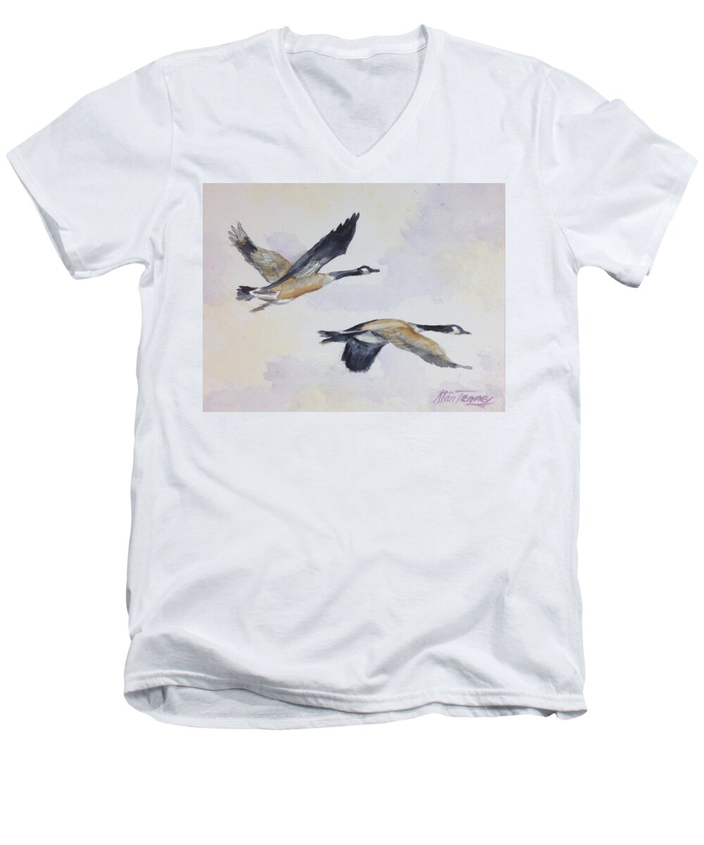 Gander Men's V-Neck T-Shirt featuring the painting Gander by Stan Tenney