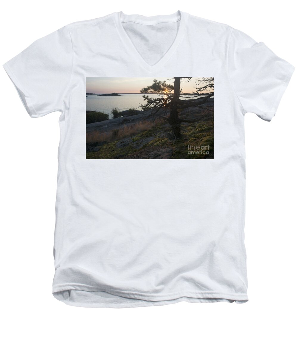 Georgian Bay Men's V-Neck T-Shirt featuring the photograph Georgian Bay Sunrise-moss 4253 by Steve Somerville