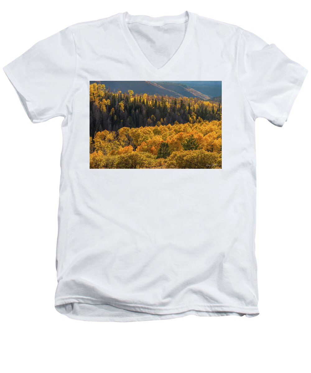 Moab Men's V-Neck T-Shirt featuring the photograph Geyser Pass Road, La Sal Mountains by Dan Norris