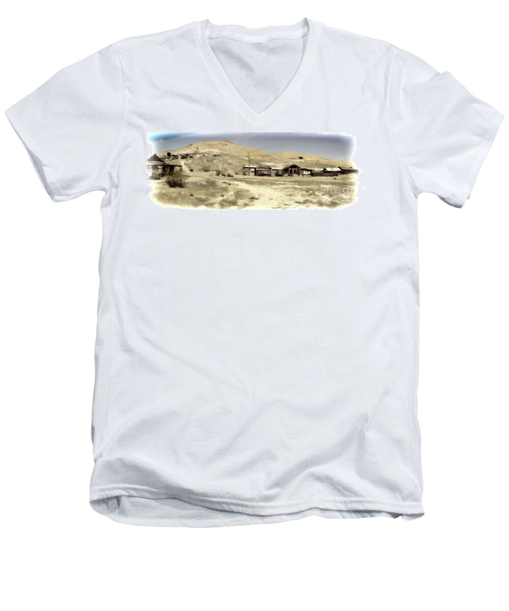 Brown Men's V-Neck T-Shirt featuring the photograph Ghost Town Textured by Joe Lach