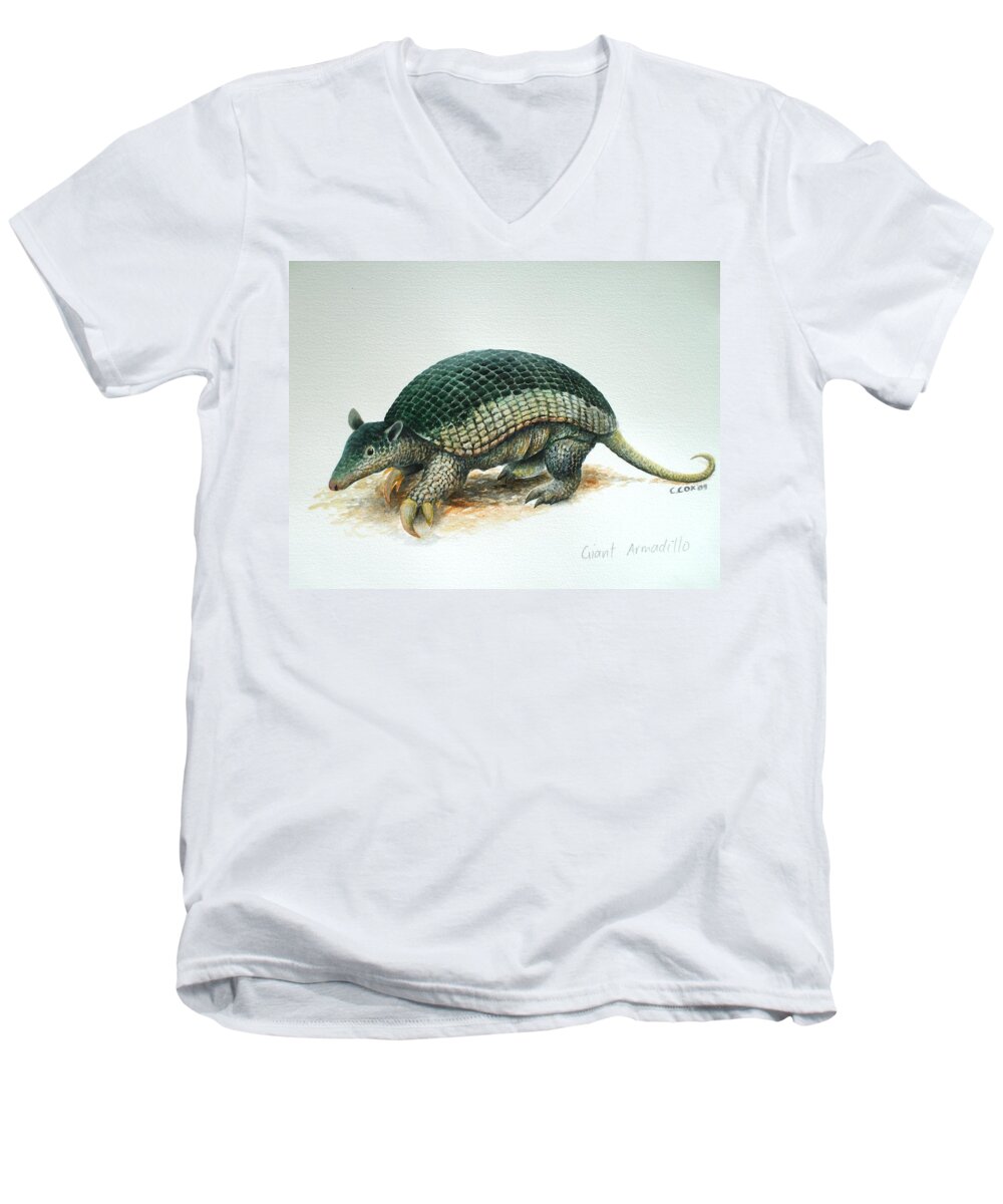 Giant Armadillo Men's V-Neck T-Shirt featuring the painting Giant Armadillo by Christopher Cox