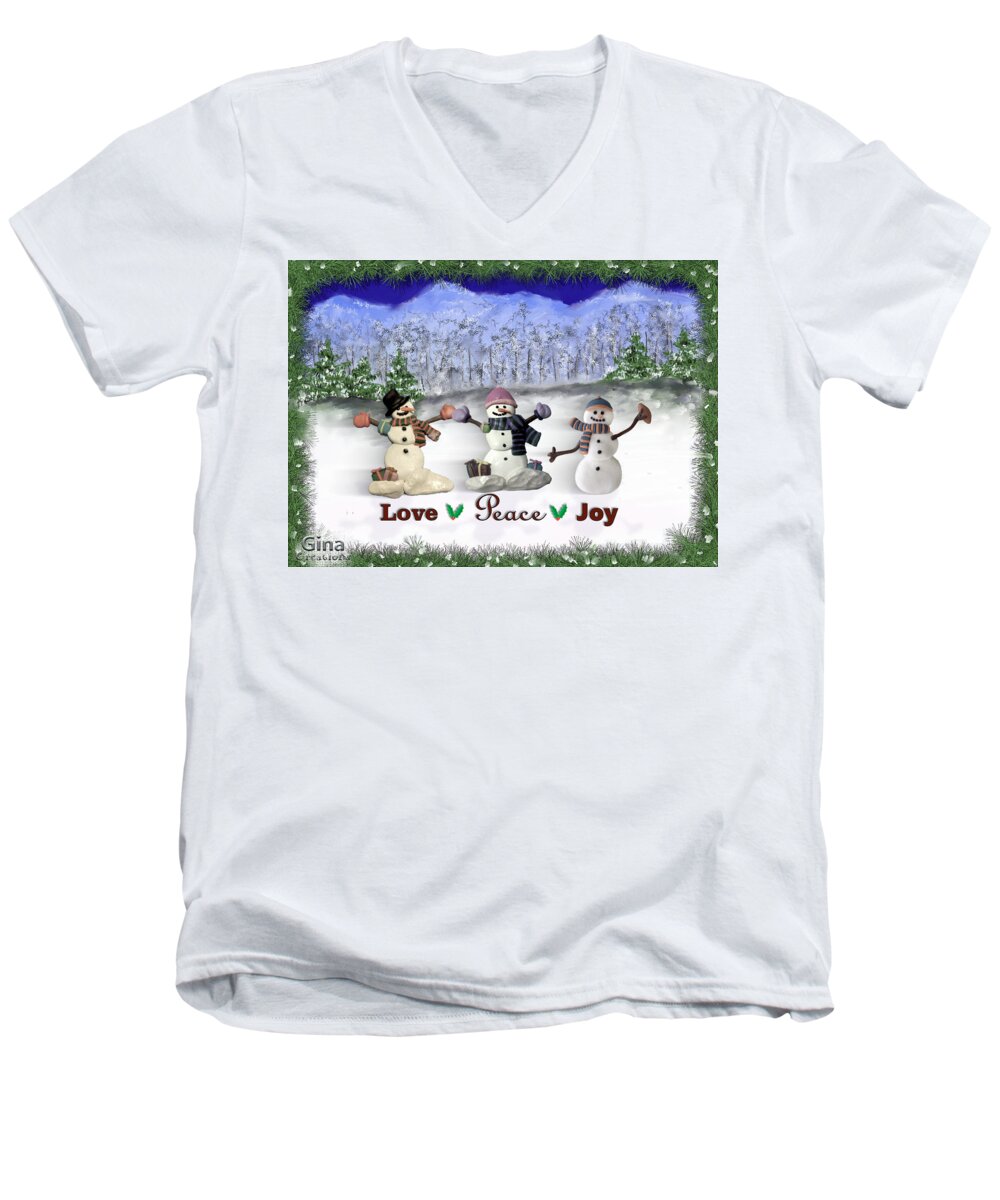 Snowmen Men's V-Neck T-Shirt featuring the digital art Gina's Snowmen 4 by Susan Kinney