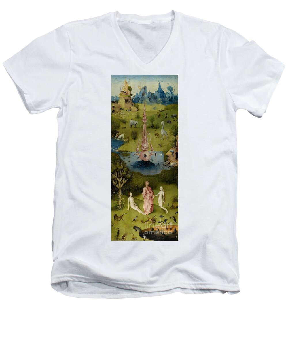 God presenting Eve to Adam in Paradise Adult V-Neck by Hieronymus Bosch