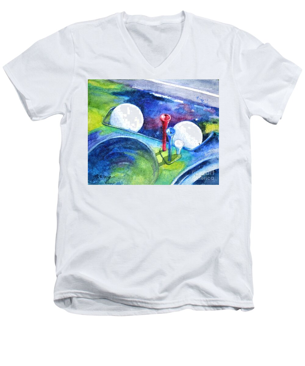 Golf Men's V-Neck T-Shirt featuring the painting Golf series - Back safely by Betty M M Wong