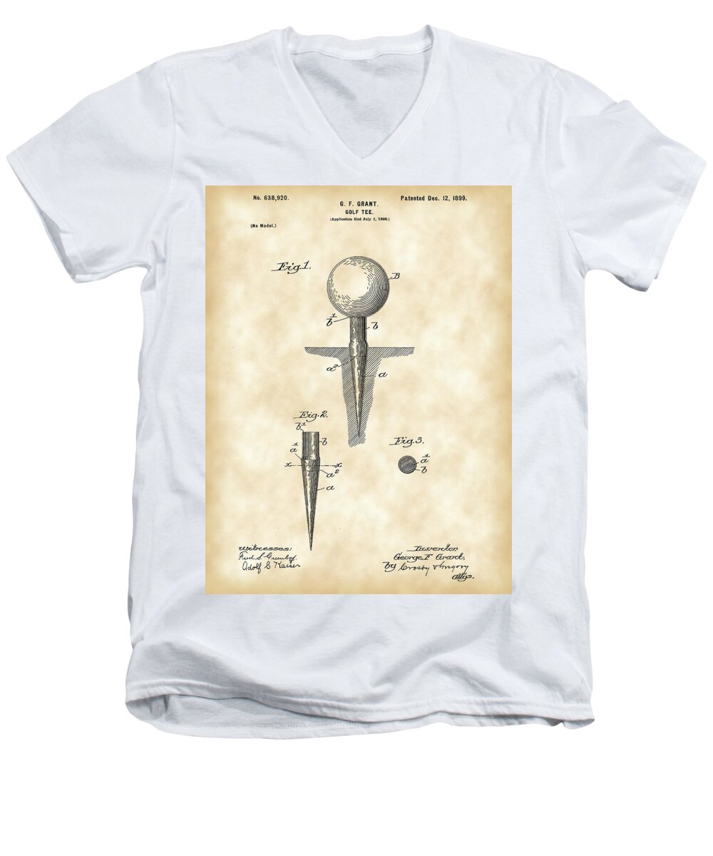 Golf Men's V-Neck T-Shirt featuring the digital art Golf Tee Patent 1899 - Vintage by Stephen Younts