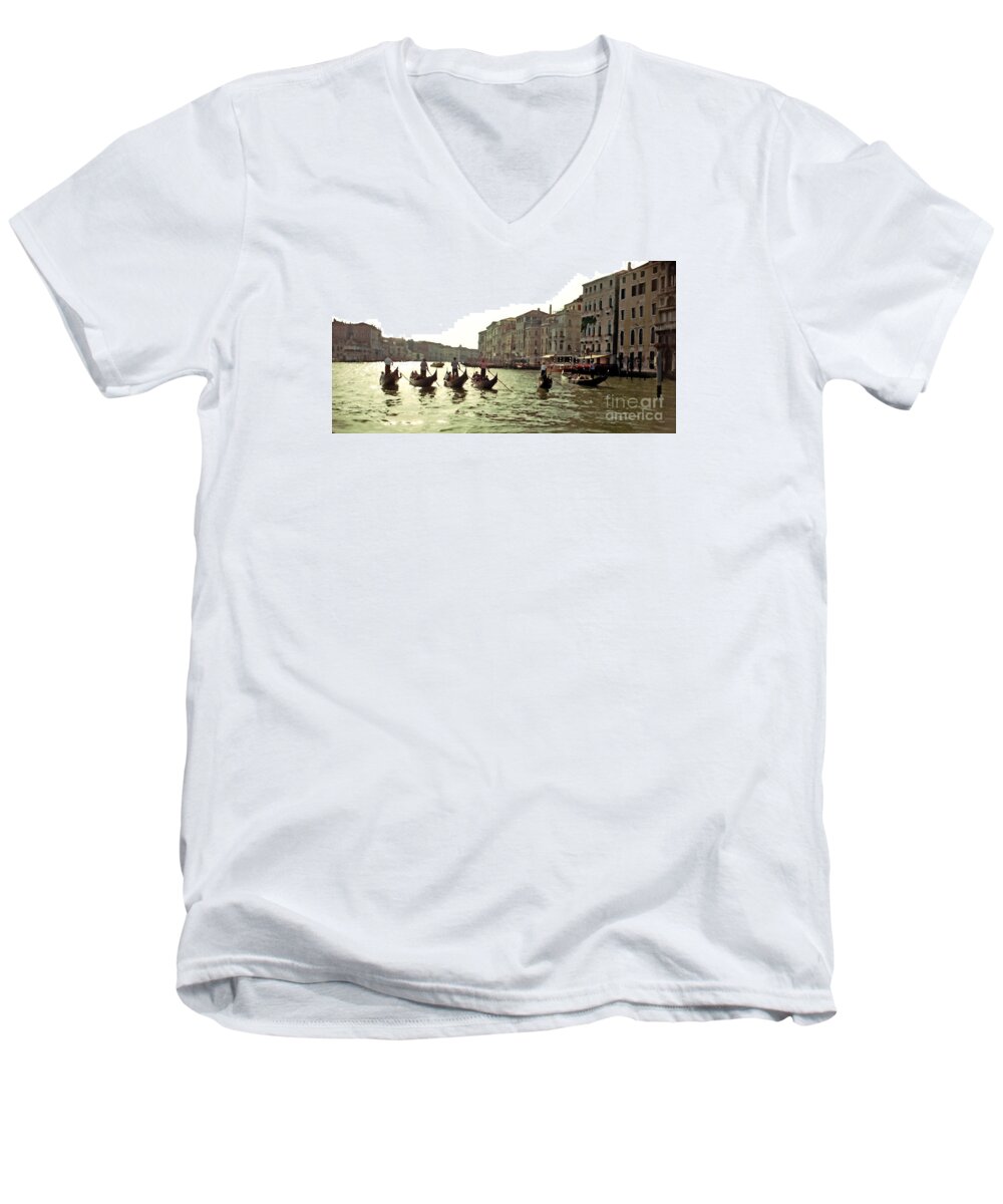 Exotic Men's V-Neck T-Shirt featuring the photograph Gondola Race Venice by Tom Wurl
