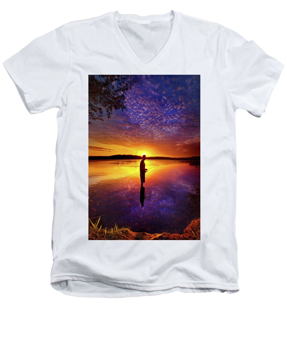 Rural Men's V-Neck T-Shirt featuring the photograph Gone Fishing by Phil Koch
