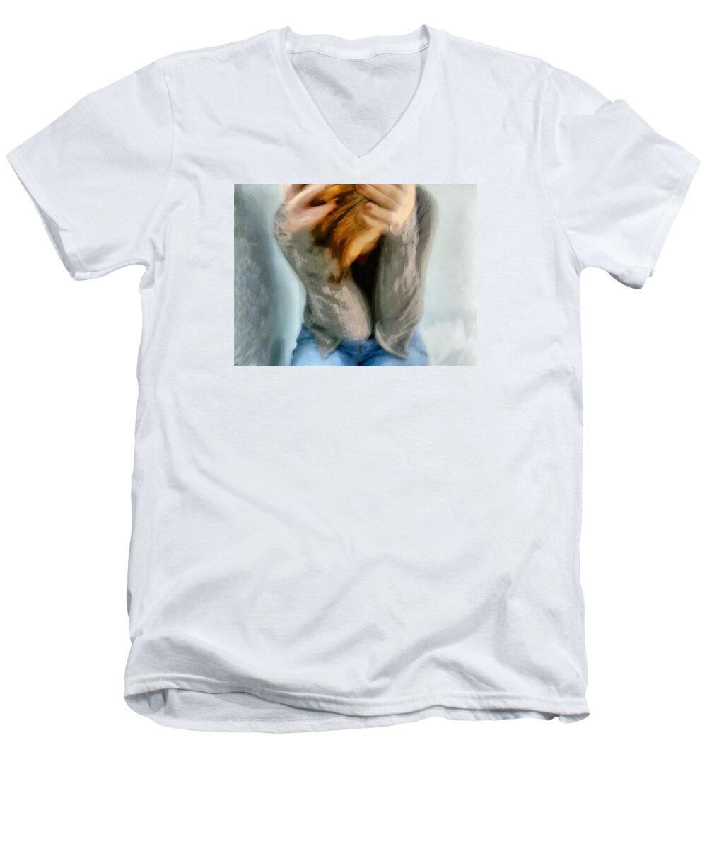 Woman Men's V-Neck T-Shirt featuring the digital art Good morning world by Gun Legler
