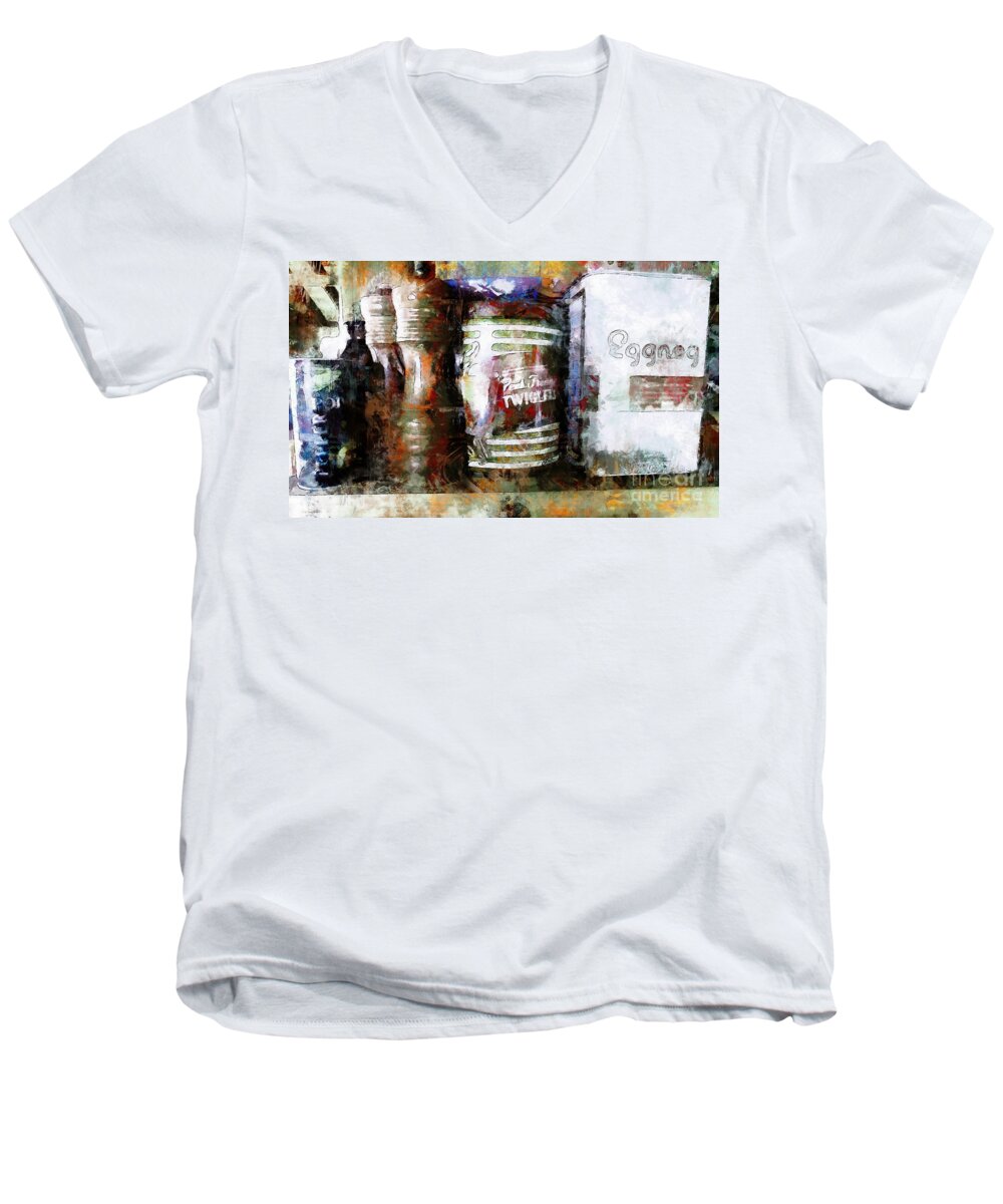 Kitchen Men's V-Neck T-Shirt featuring the photograph Grandma's Kitchen Tins by Claire Bull