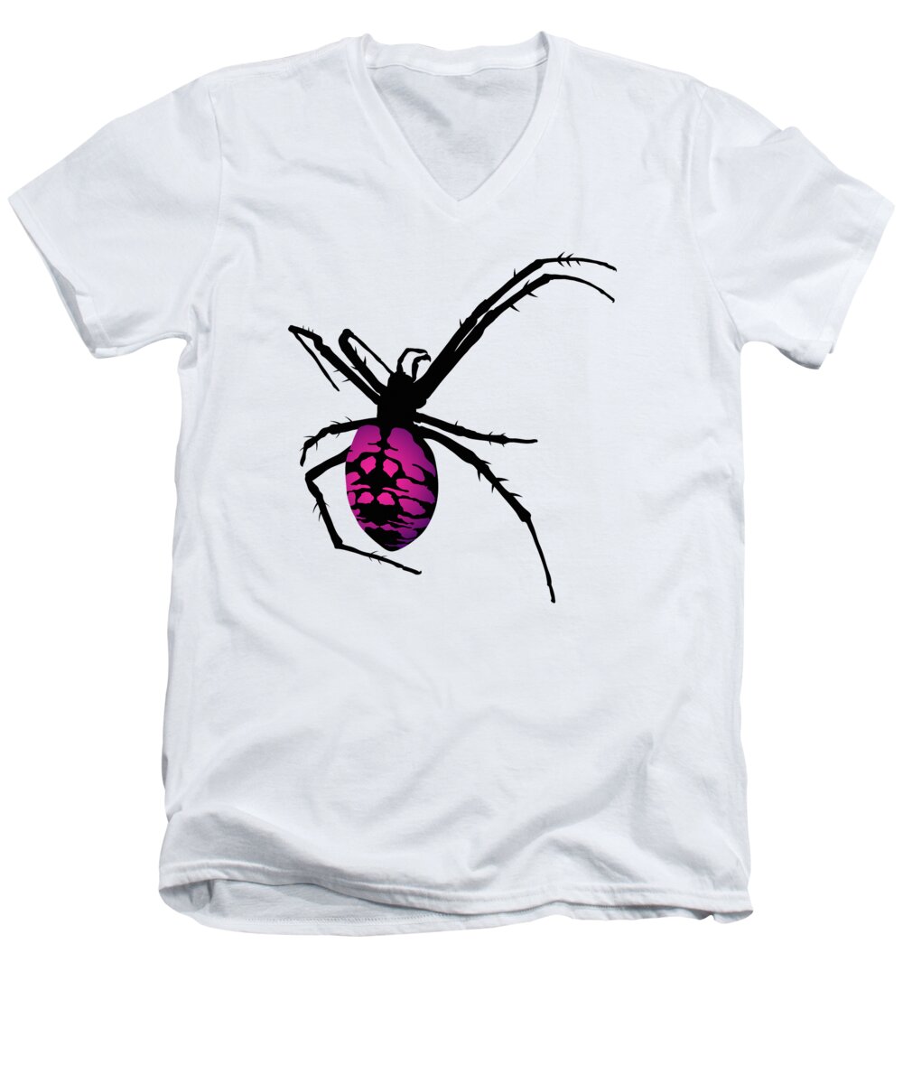 Graphic Animal Men's V-Neck T-Shirt featuring the digital art Graphic Spider Black and Purple by MM Anderson