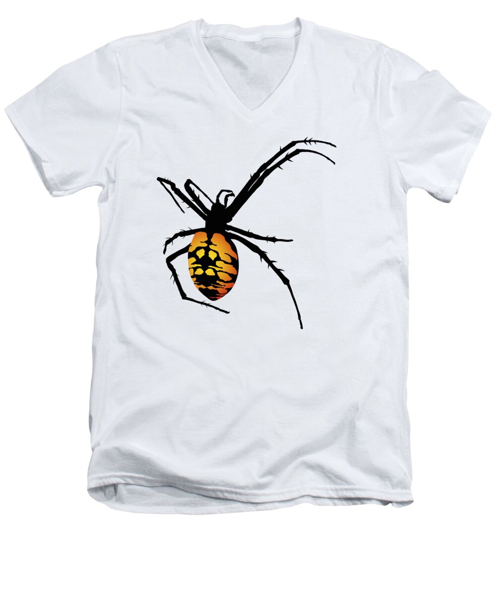 Graphic Animal Men's V-Neck T-Shirt featuring the digital art Graphic Spider Black and Yellow Orange by MM Anderson