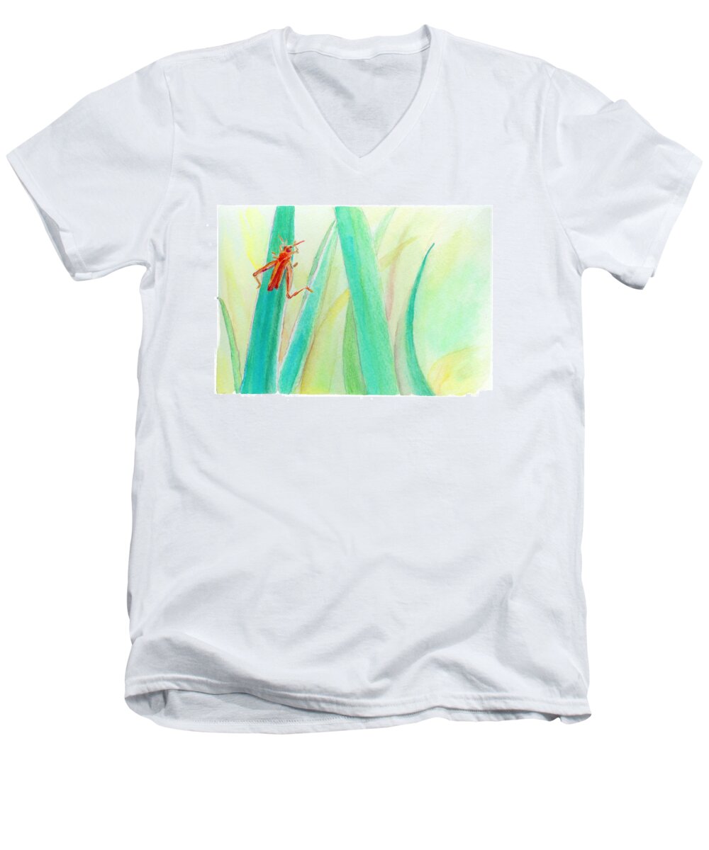 C Sitton Painting Paintings Men's V-Neck T-Shirt featuring the painting Grasshopper 2 by C Sitton