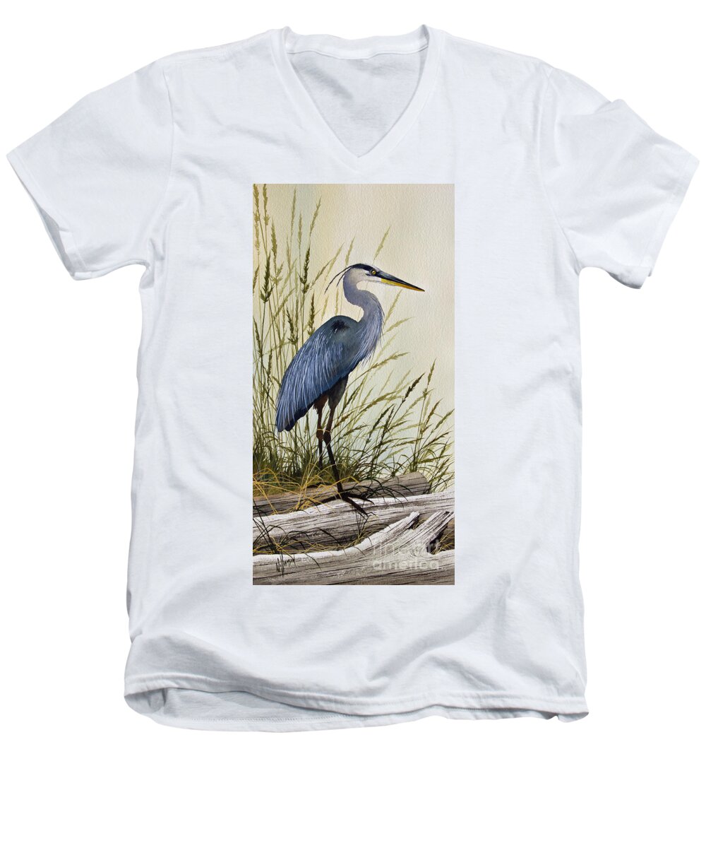 Great Blue Heron Men's V-Neck T-Shirt featuring the painting Great Blue Heron Splendor by James Williamson