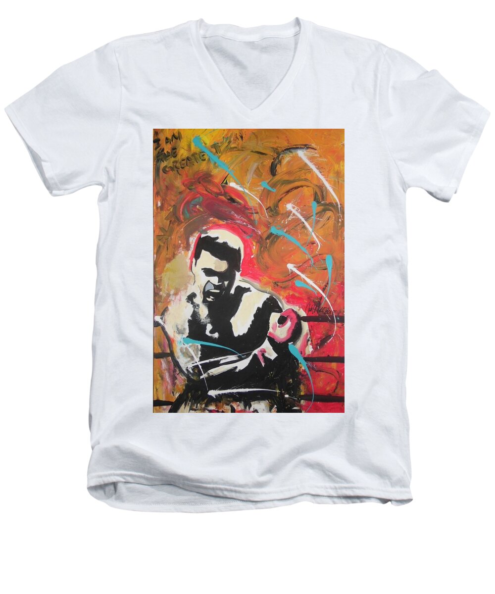 Boxing Men's V-Neck T-Shirt featuring the painting Great Gloves Of Fire by Antonio Moore