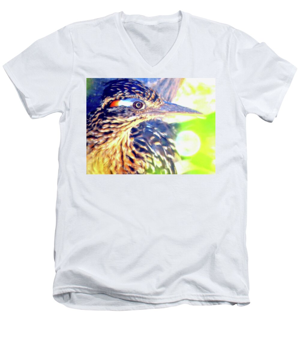 Arizona Men's V-Neck T-Shirt featuring the photograph Greater Roadrunner Portrait 2 by Judy Kennedy