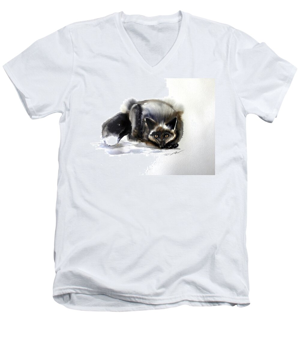 Animal Men's V-Neck T-Shirt featuring the painting Grey fox 1 by Katerina Kovatcheva