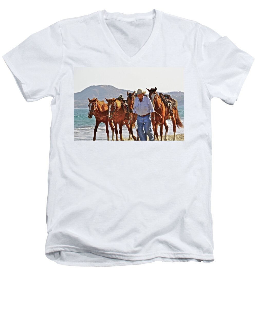 Animals Men's V-Neck T-Shirt featuring the photograph Hardworking Man by Diana Hatcher