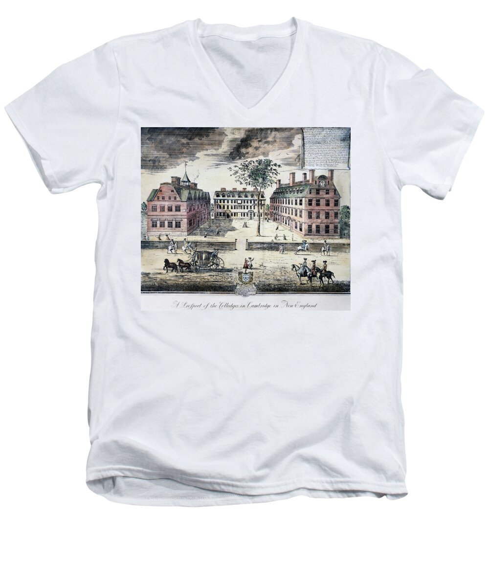 1725 Men's V-Neck T-Shirt featuring the photograph HARVARD COLLEGE, c1725 by Granger