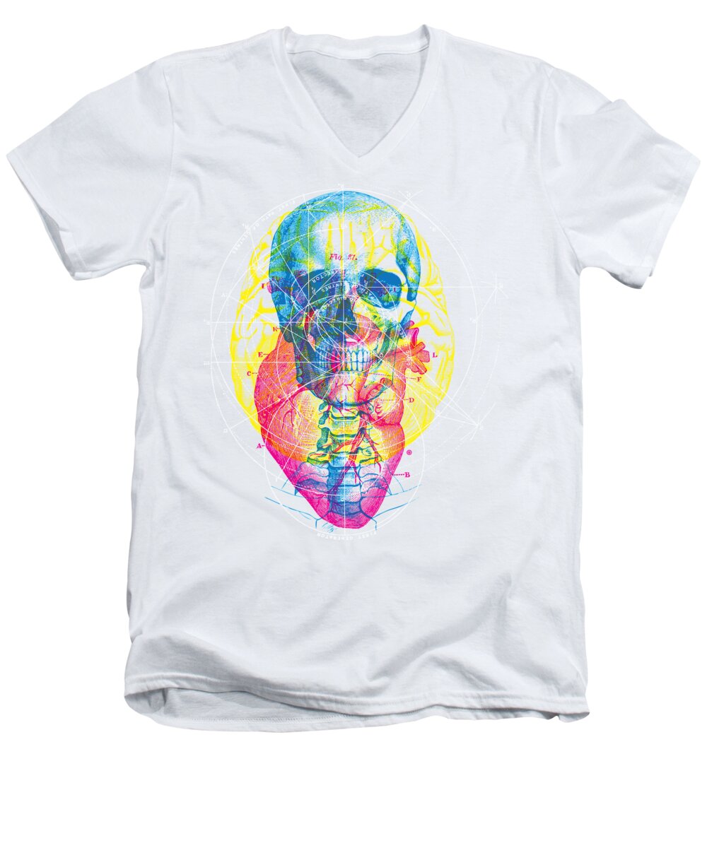 Vector Men's V-Neck T-Shirt featuring the painting Heart Brain Skull by Gary Grayson