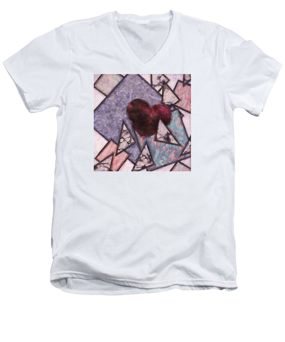 sheryl Karas Men's V-Neck T-Shirt featuring the painting Heart Series 3 by Sheryl Karas