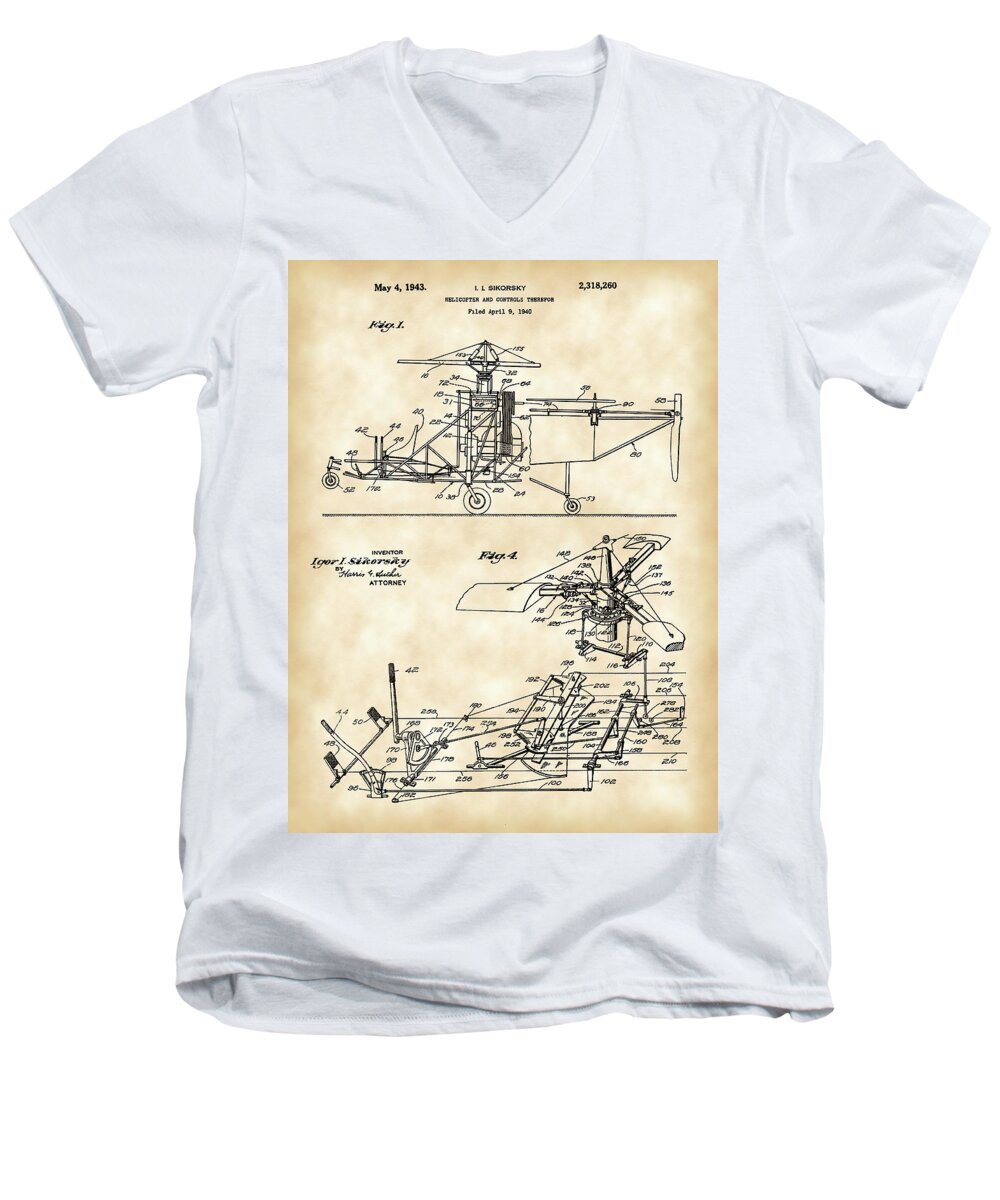 Helicopter Men's V-Neck T-Shirt featuring the digital art Helicopter Patent 1940 - Vintage by Stephen Younts