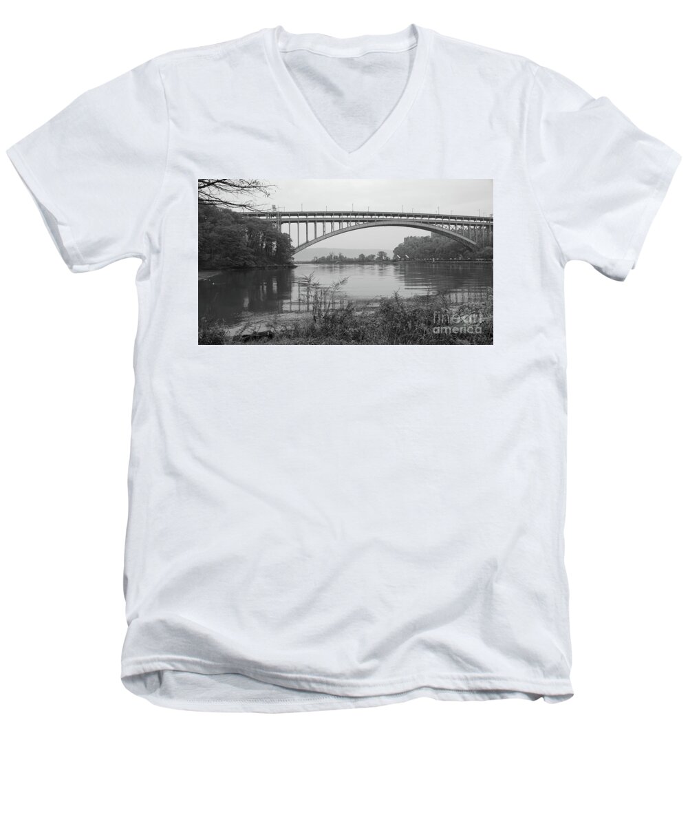 Inwood Men's V-Neck T-Shirt featuring the photograph Henry Hudson Bridge by Cole Thompson