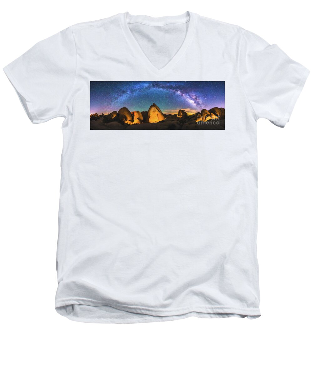 Joshua Tree Men's V-Neck T-Shirt featuring the photograph Hidden Valley Milky Way by Robert Loe