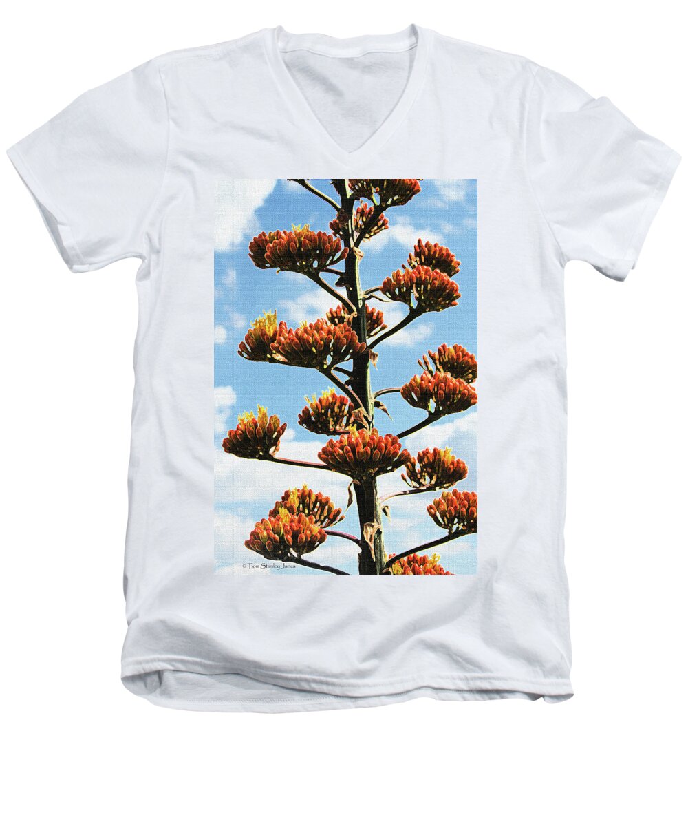 High Country Red Bud Agave Men's V-Neck T-Shirt featuring the photograph High Country Red Bud Agave by Tom Janca