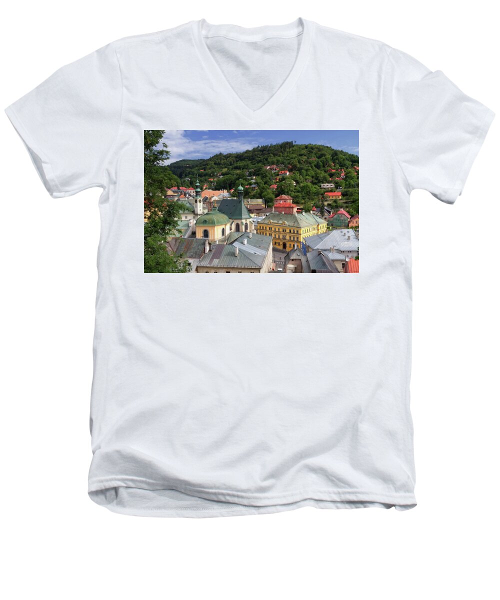 Town Men's V-Neck T-Shirt featuring the photograph Historic mining town Banska Stiavnica, Slovakia by Elenarts - Elena Duvernay photo