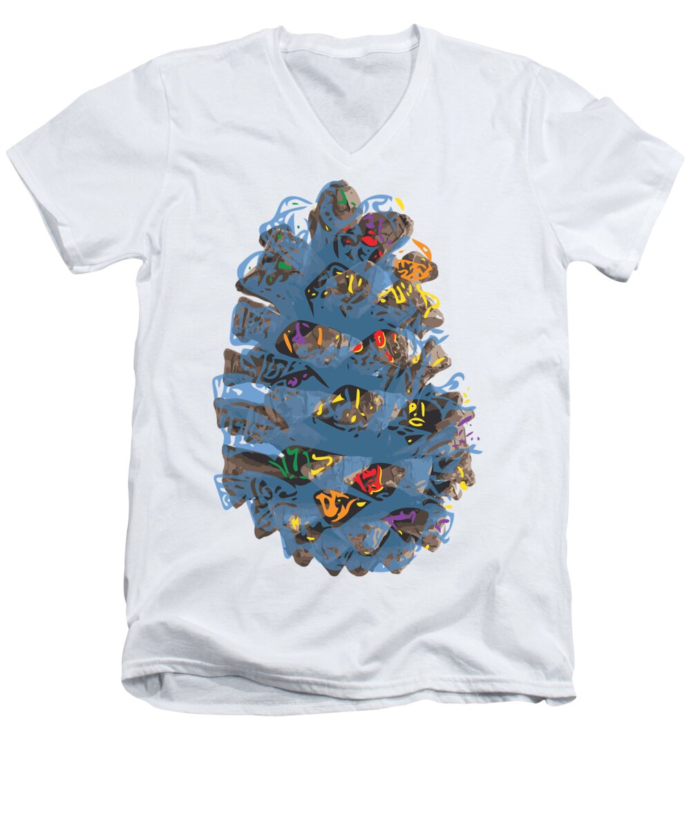 Locally Grown Pine Cones Men's V-Neck T-Shirt featuring the photograph Holiday Blue Cone by Stan Magnan