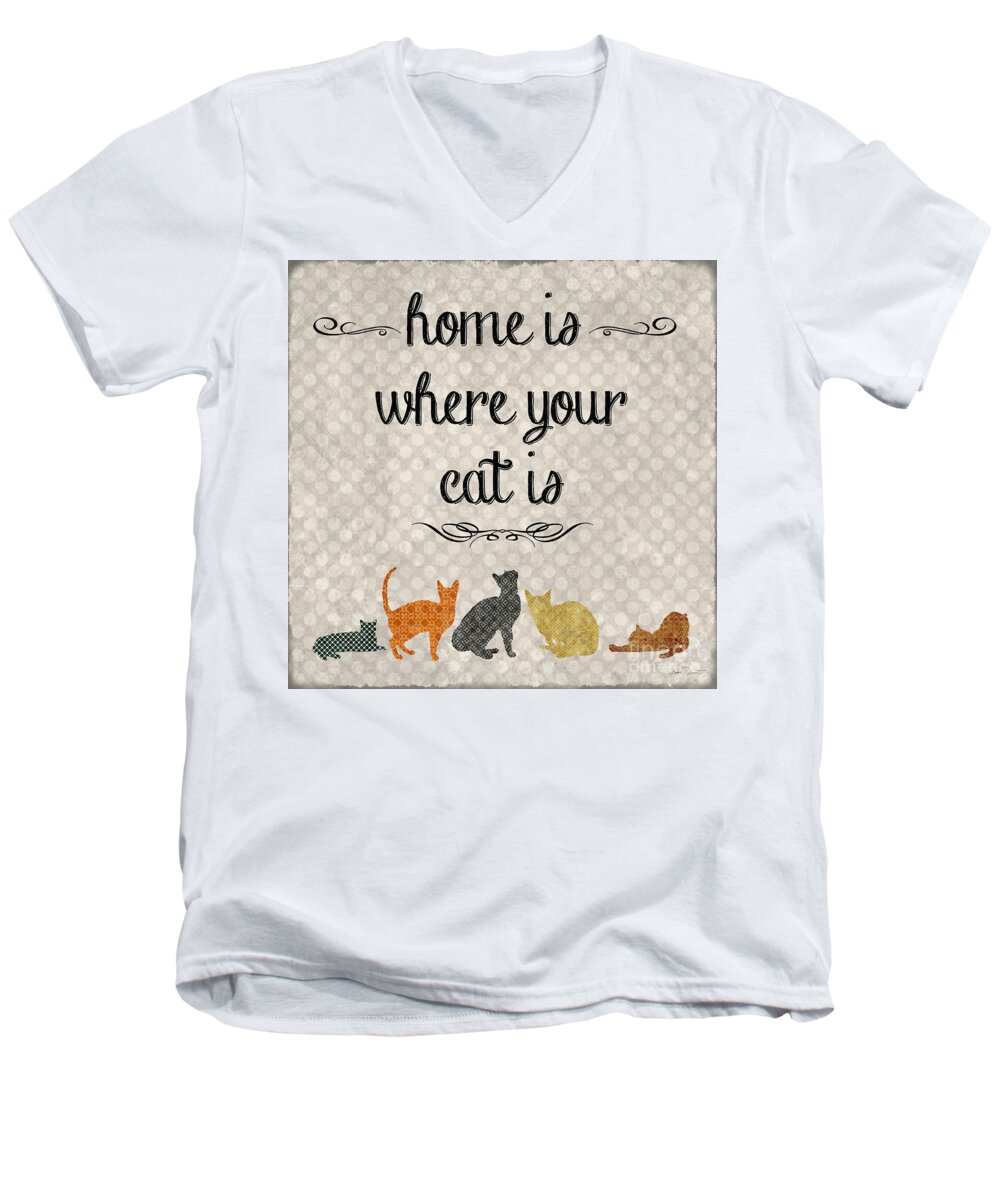 Wall Art Men's V-Neck T-Shirt featuring the painting Home Is Where Your Cat Is-JP3040 by Jean Plout