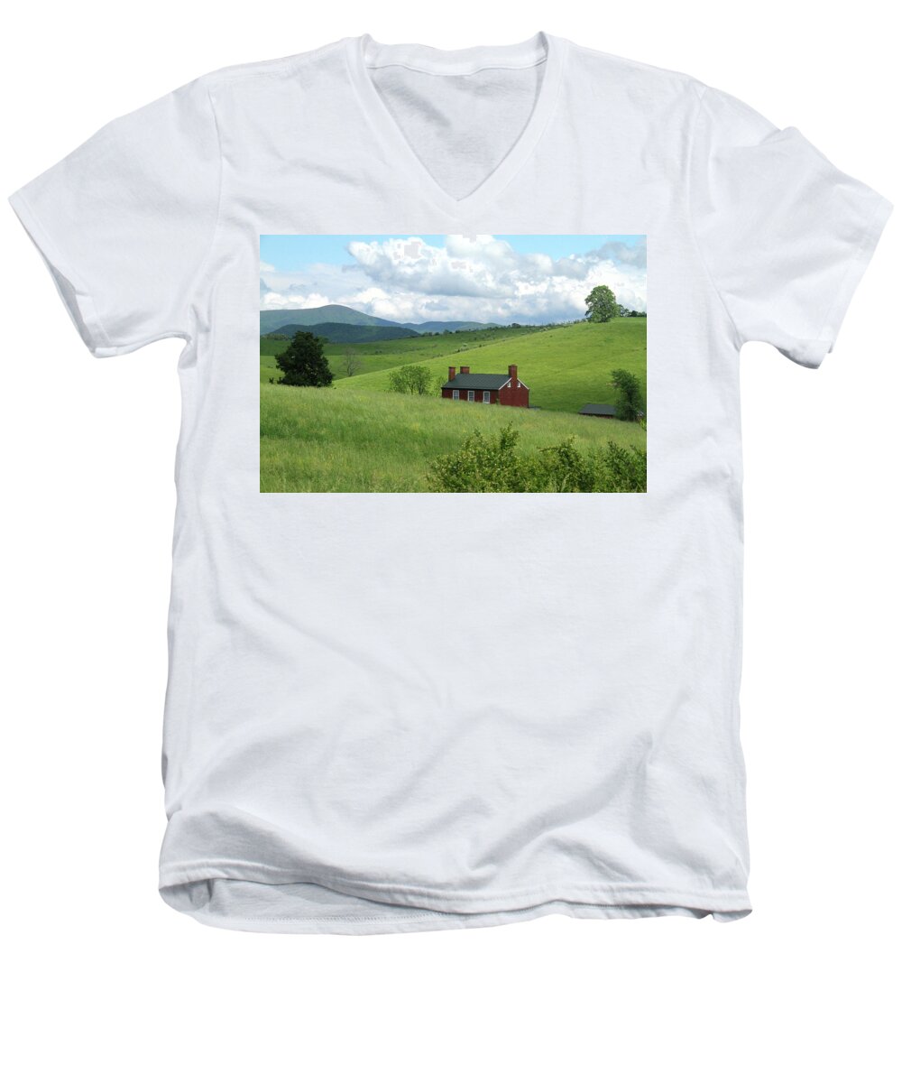 Grass Men's V-Neck T-Shirt featuring the photograph House in the hills by Emanuel Tanjala