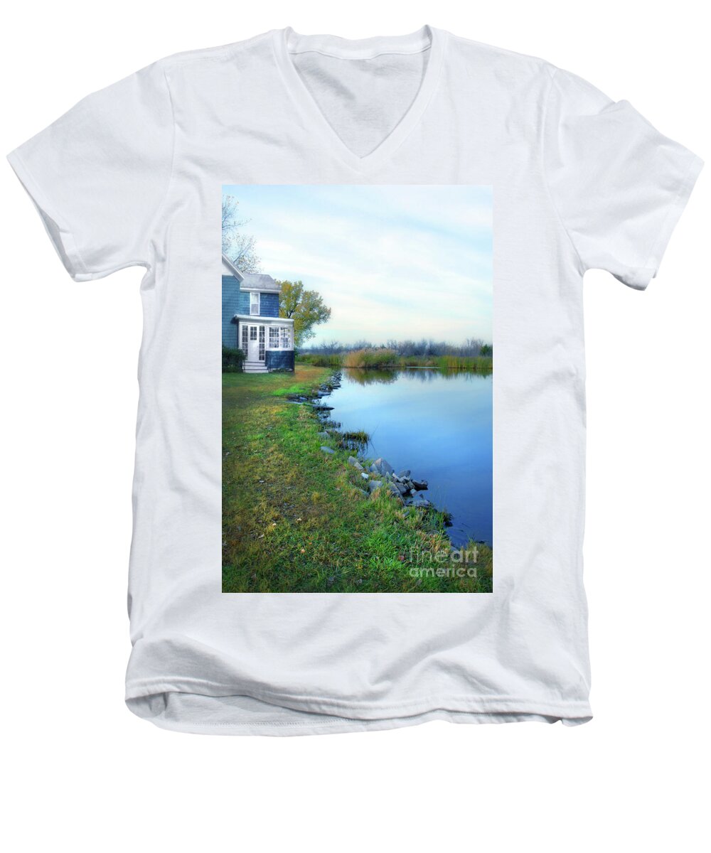 Summer Men's V-Neck T-Shirt featuring the photograph House on a Lake by Jill Battaglia