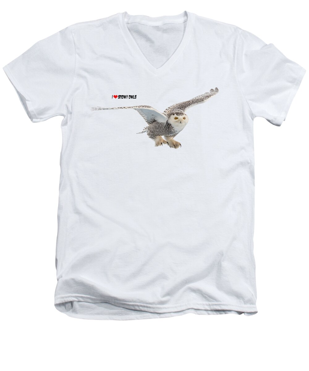 Snowy Owl Men's V-Neck T-Shirt featuring the photograph I LOVE Snowy Owls T-Shirt by Everet Regal