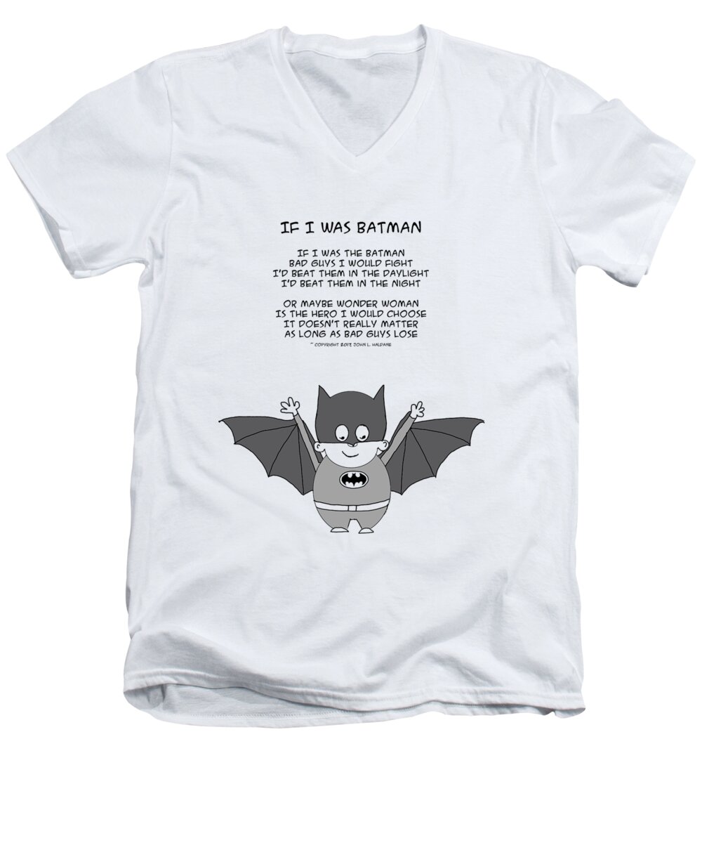 Batman Men's V-Neck T-Shirt featuring the drawing If I Was the Batman by John Haldane