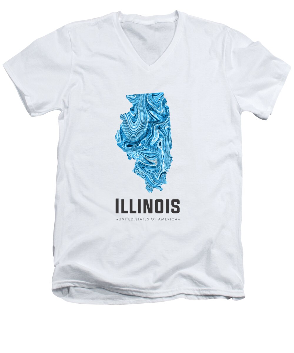 Illinois Men's V-Neck T-Shirt featuring the mixed media Illinois Map Art Abstract in Blue by Studio Grafiikka