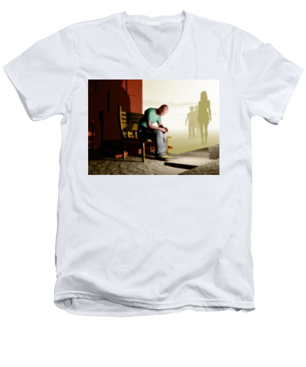 Fog Men's V-Neck T-Shirt featuring the digital art In a Fog of Isolation by John Alexander