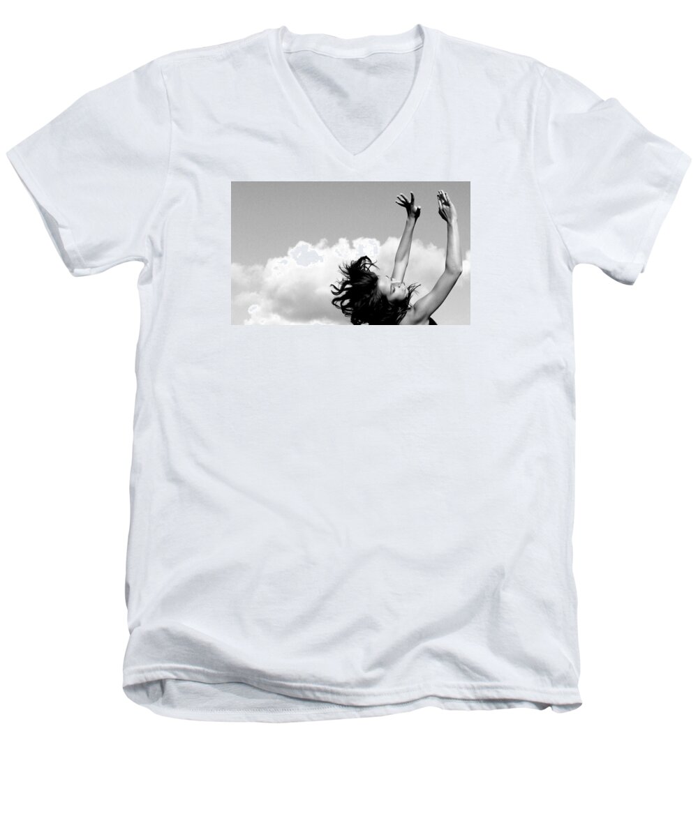 People Men's V-Neck T-Shirt featuring the photograph In Flight by David Ralph Johnson